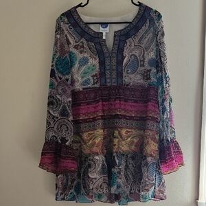 DG2 by Diane Gilman Paisley Blouse with Pink and Blue Accents